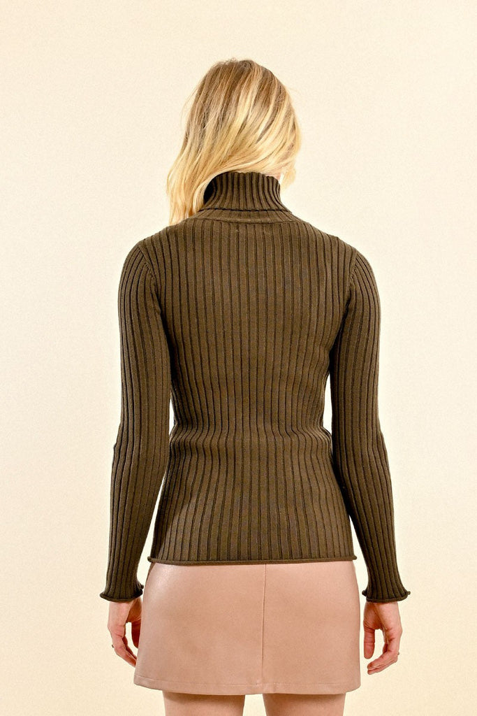 Ribbed Turtleneck Knit Sweater