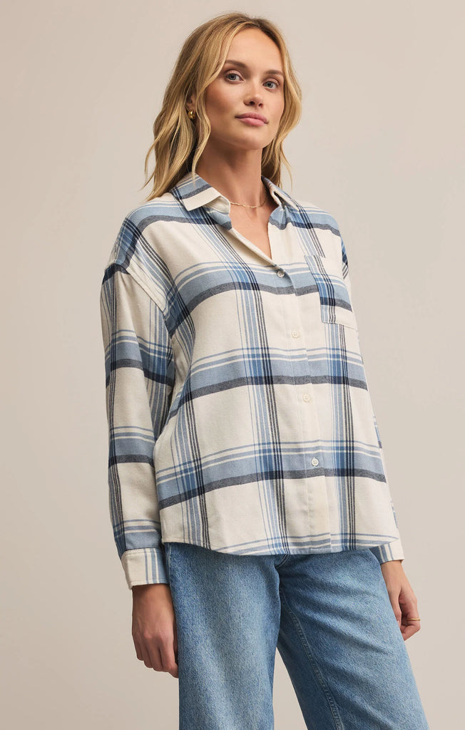 River Plaid Button Up in Vintage Indigo