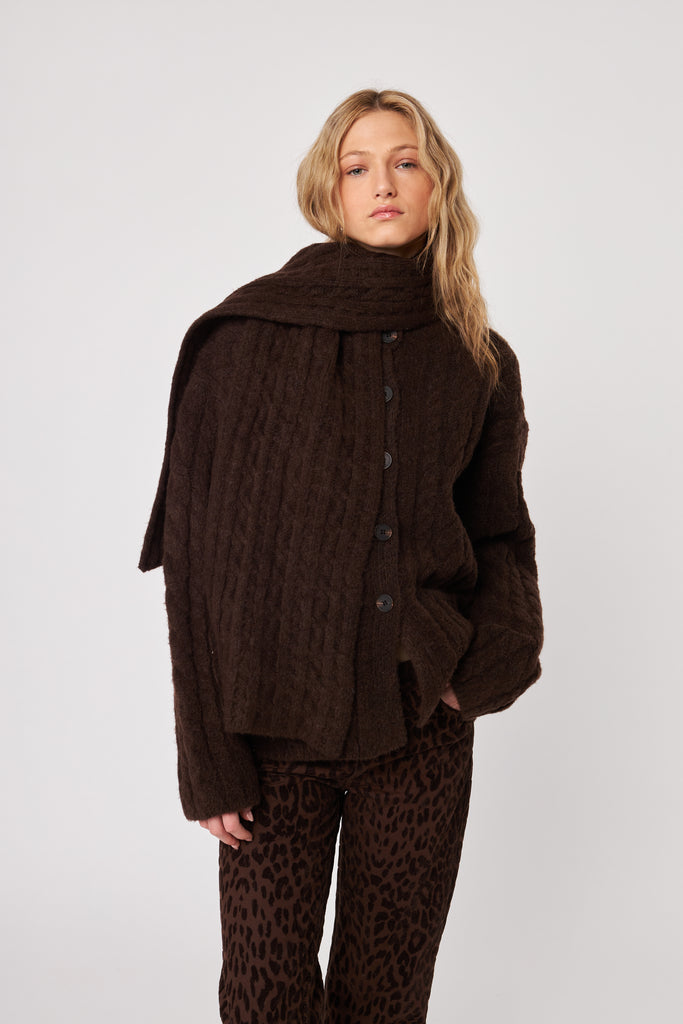 Zaire Sweater with Scarf - Espresso