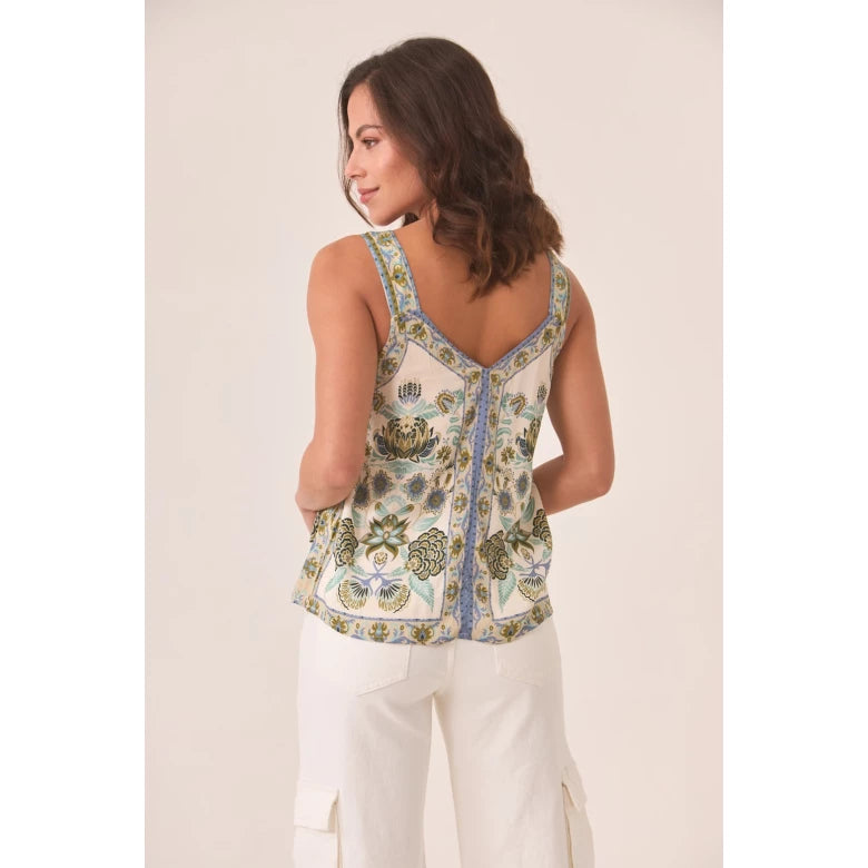 STRAPLESS TOP WITH POSITIONAL PRINT green RUPHAY