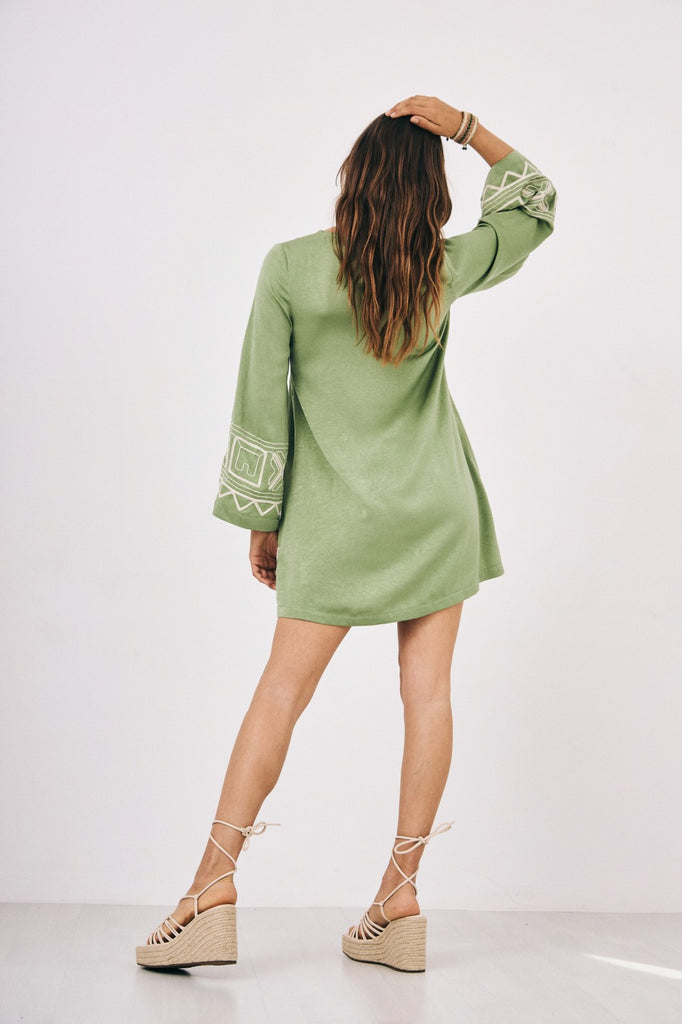 SHORT LONG SLEEVE EMBROIDERED DRESS