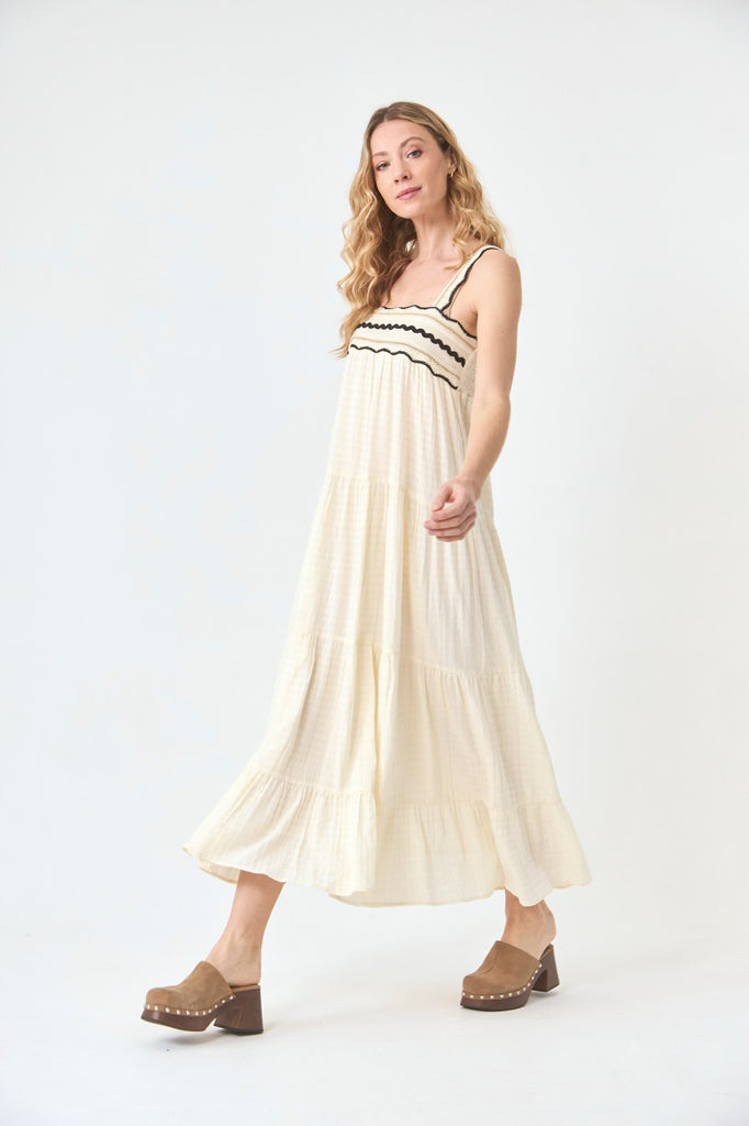 LONG COTTON DRESS WITH LACE STRAPS