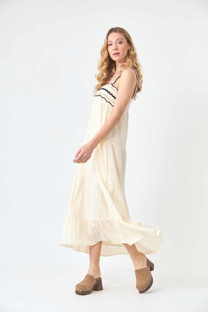 LONG COTTON DRESS WITH LACE STRAPS