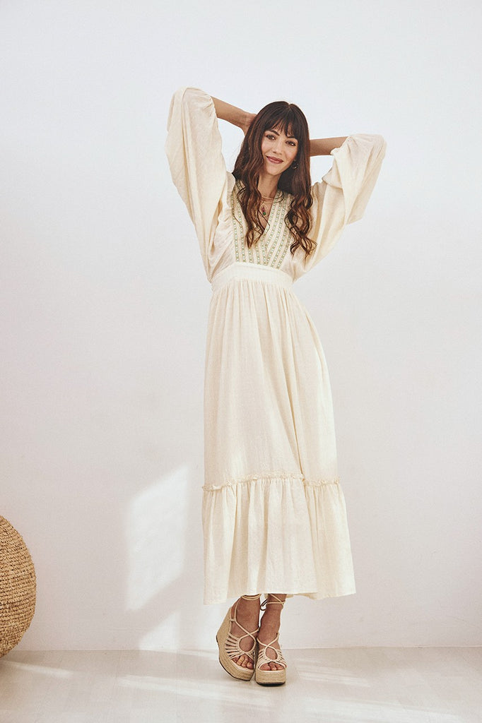 LONG SLEEVE EMBROIDERED COTTON DRESS
