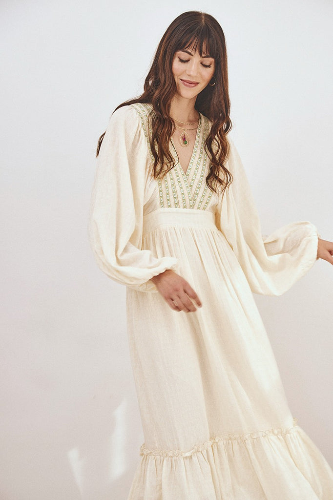 LONG SLEEVE EMBROIDERED COTTON DRESS