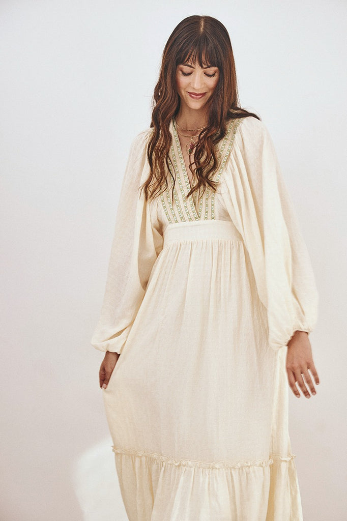 LONG SLEEVE EMBROIDERED COTTON DRESS