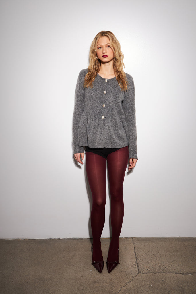 DAVIE CHELSEA GRAY PEPLUM CARDIGAN