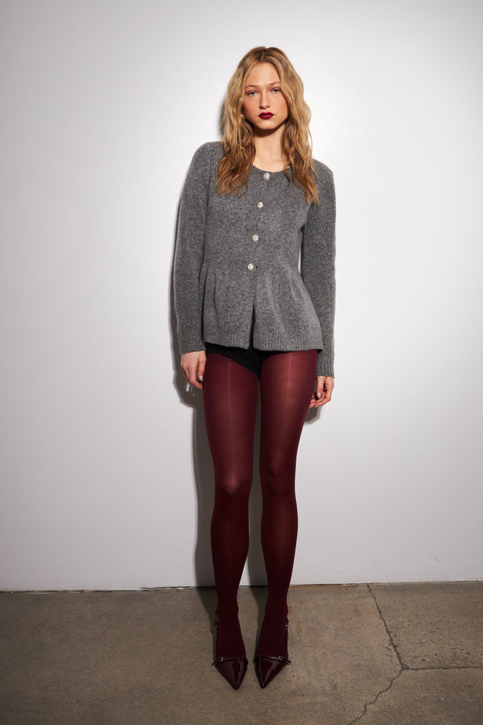 DAVIE CHELSEA GRAY PEPLUM CARDIGAN