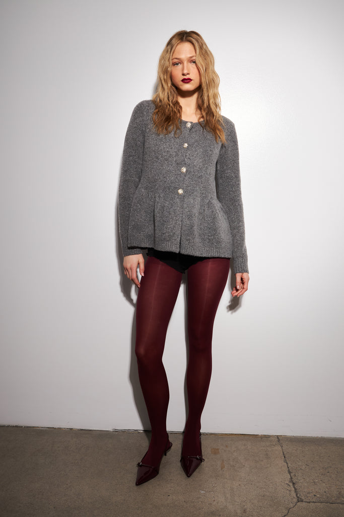 DAVIE CHELSEA GRAY PEPLUM CARDIGAN