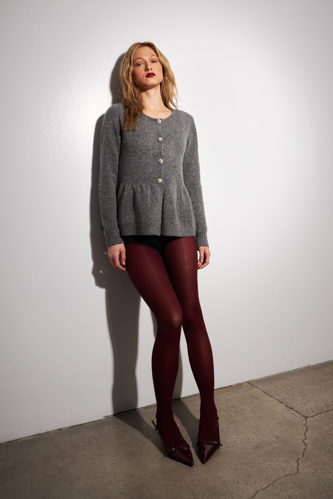 DAVIE CHELSEA GRAY PEPLUM CARDIGAN