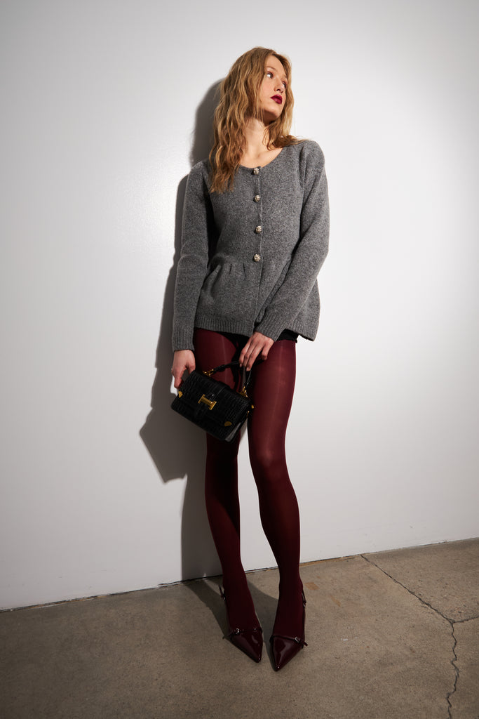 DAVIE CHELSEA GRAY PEPLUM CARDIGAN