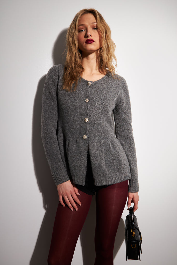 DAVIE CHELSEA GRAY PEPLUM CARDIGAN