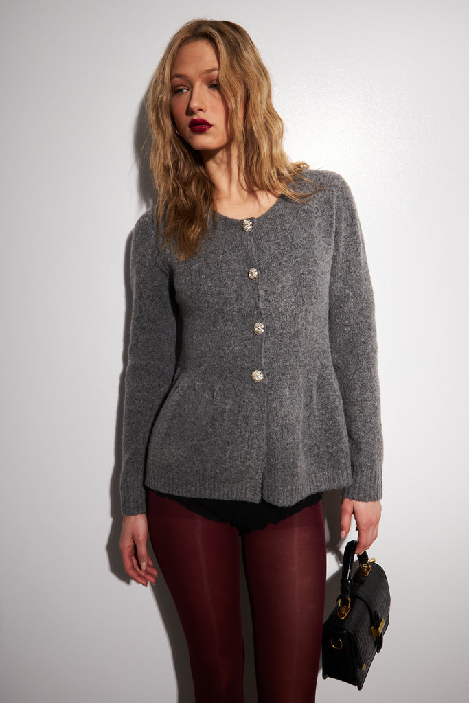 DAVIE CHELSEA GRAY PEPLUM CARDIGAN