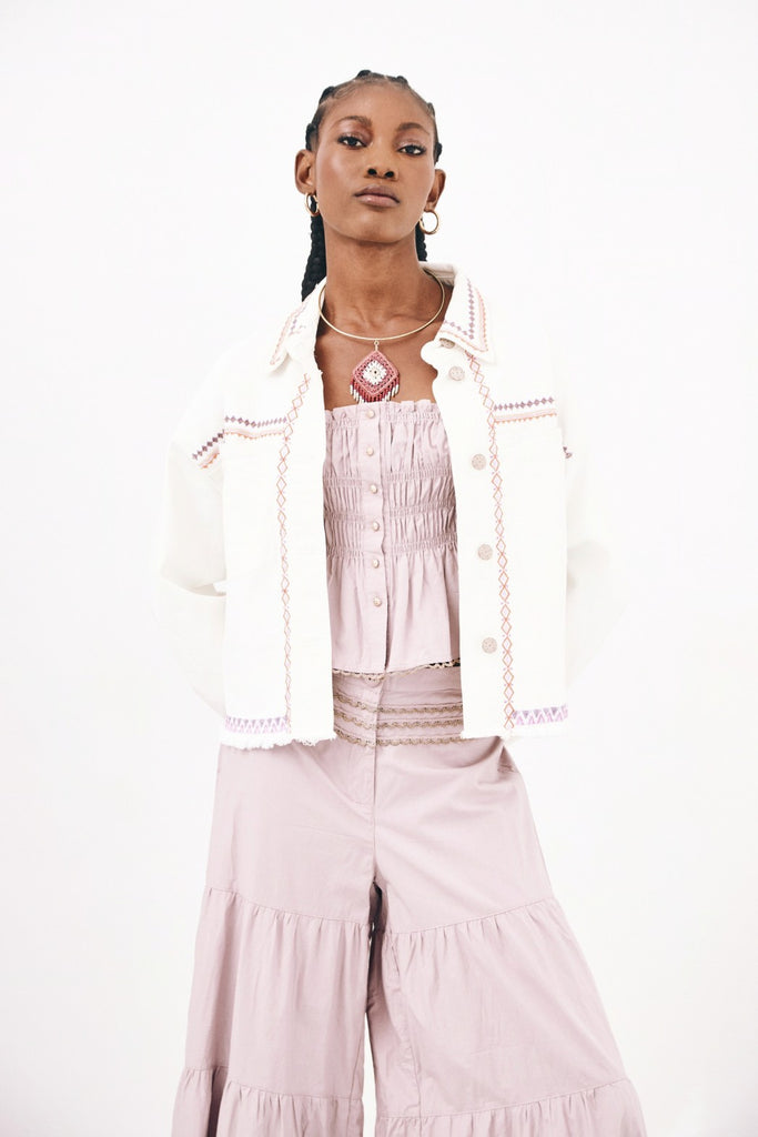 DENIM JACKET IN COTTON WITH EMBROIDERY