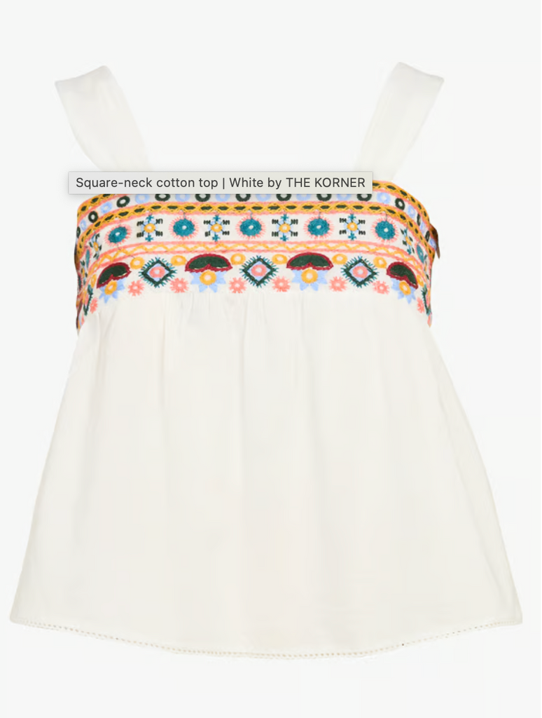 Square Neck Cotton Embroidered Top