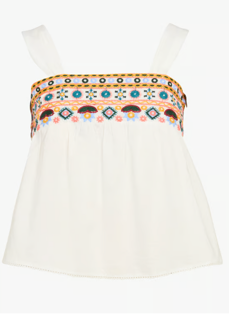 Square Neck Cotton Embroidered Top