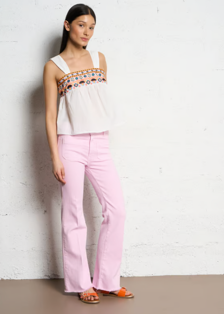 Square Neck Cotton Embroidered Top