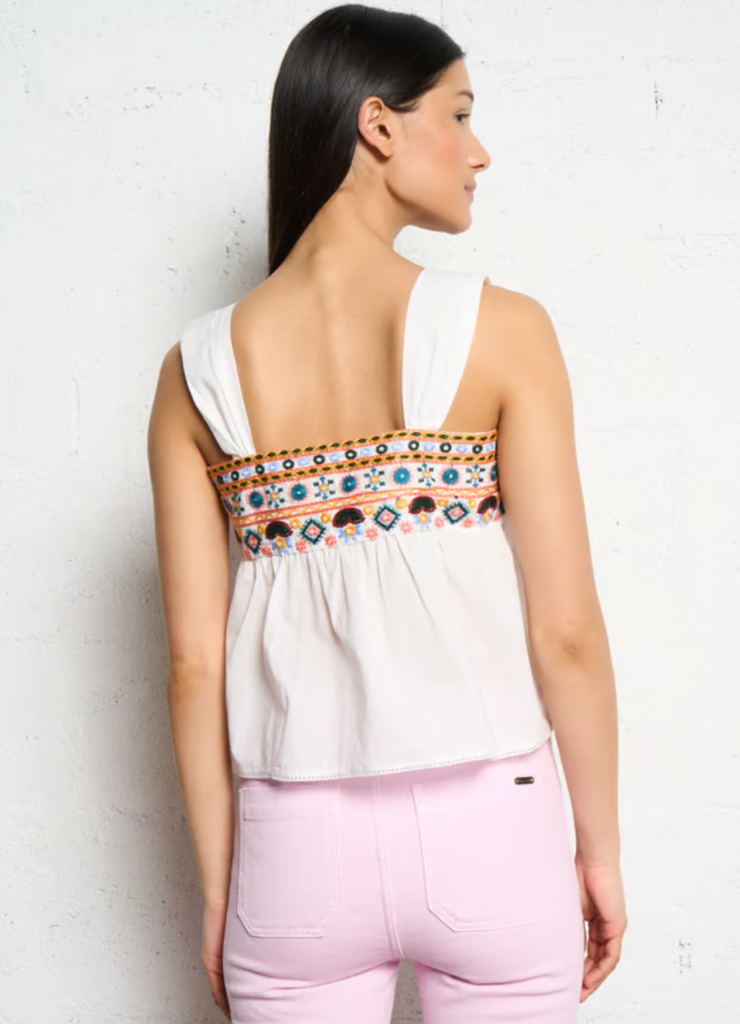 Square Neck Cotton Embroidered Top