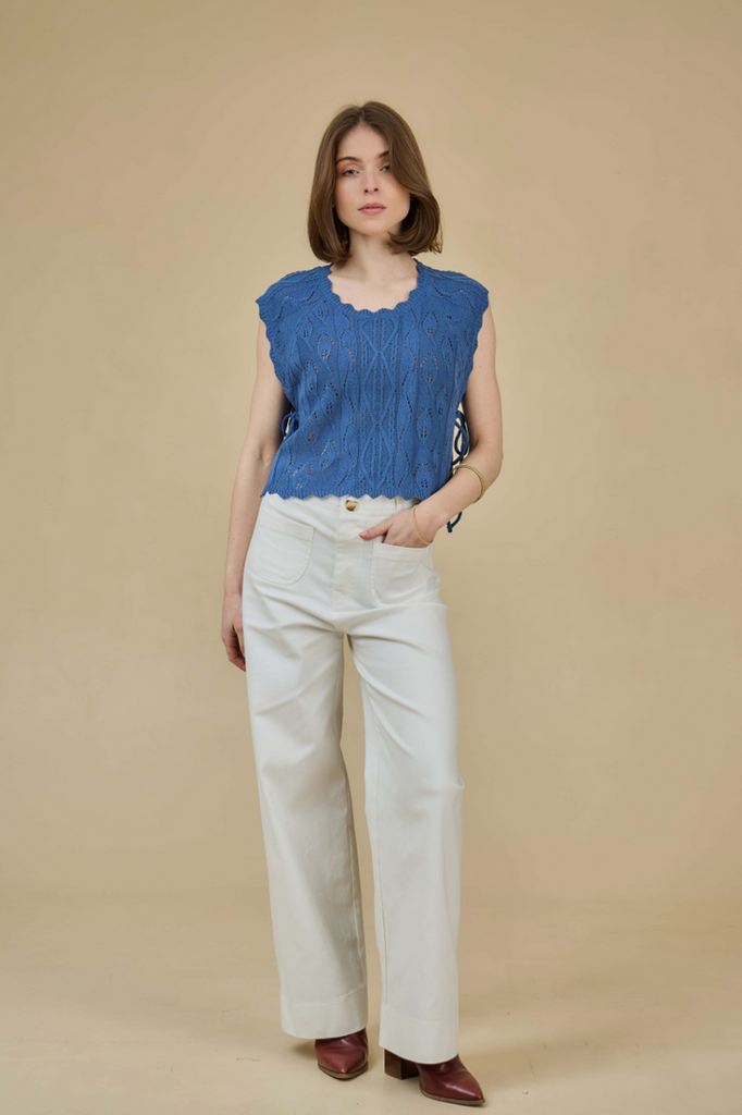 OPENWORK SIDE TIE KNIT TOP