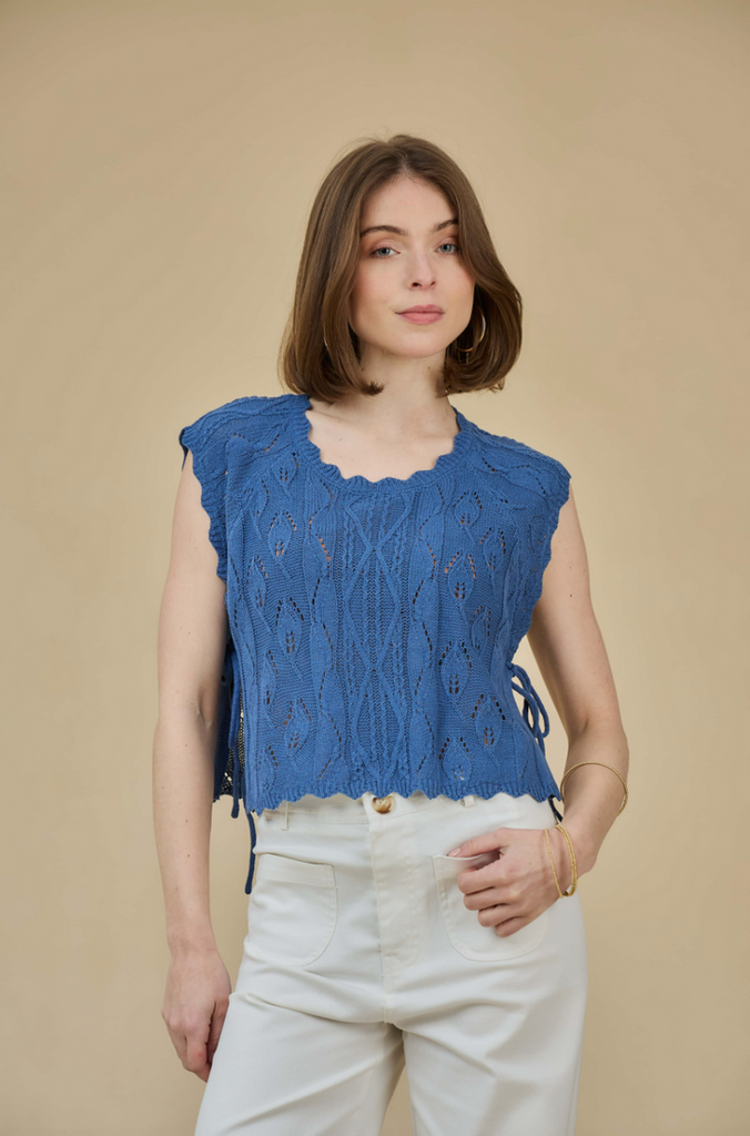 OPENWORK SIDE TIE KNIT TOP