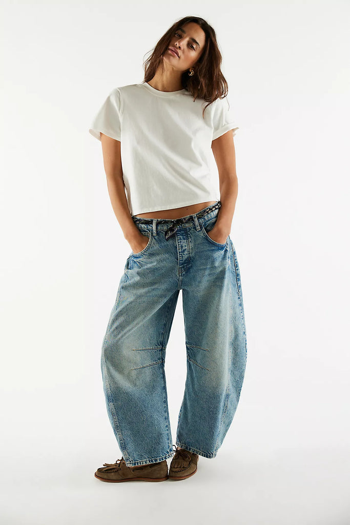 We The Free Good Luck Mid-Rise Barrel Jeans/Ultra Light Beam