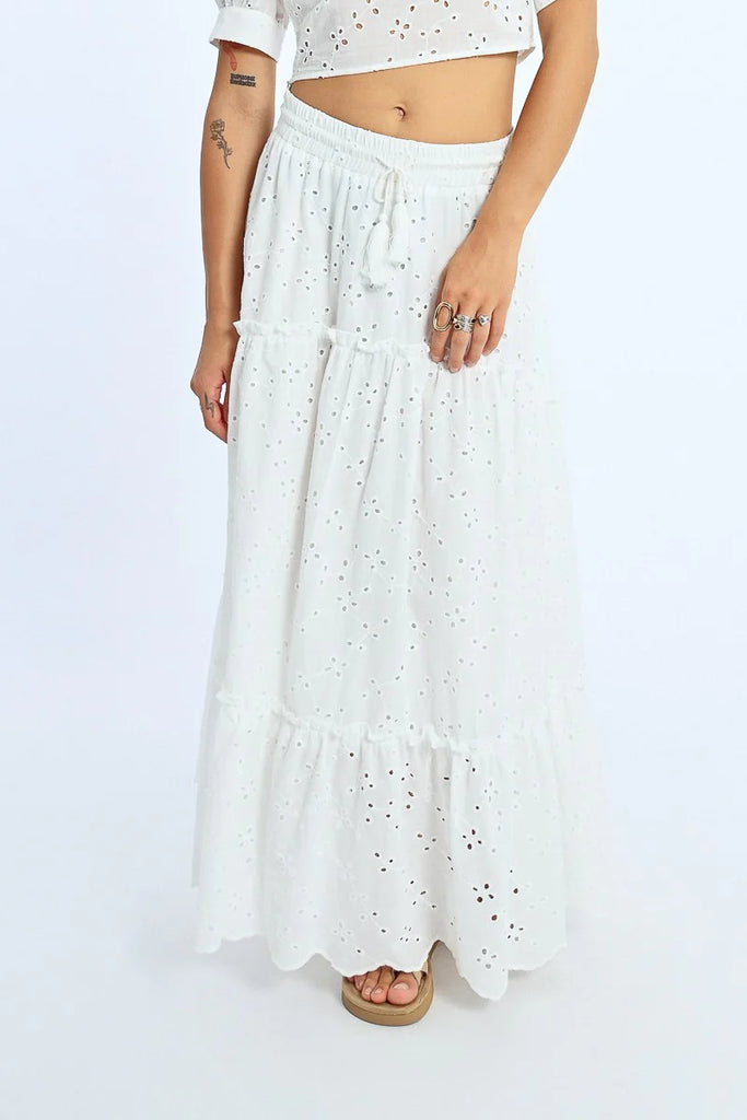 LONG SKIRT WITH ENGLISH EMBROIDERY