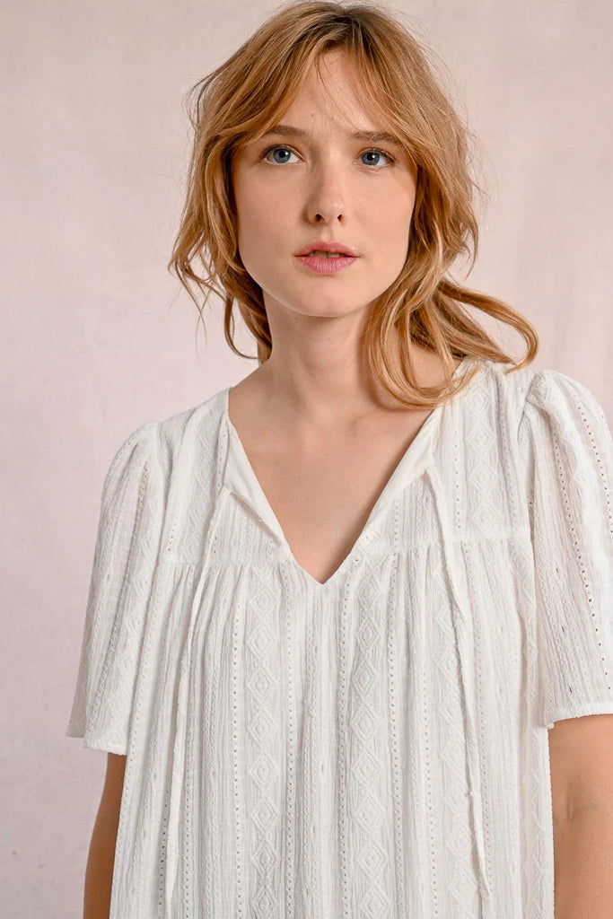 MID-LENGTH DRESS WITH ENGLISH EMBROIDERY