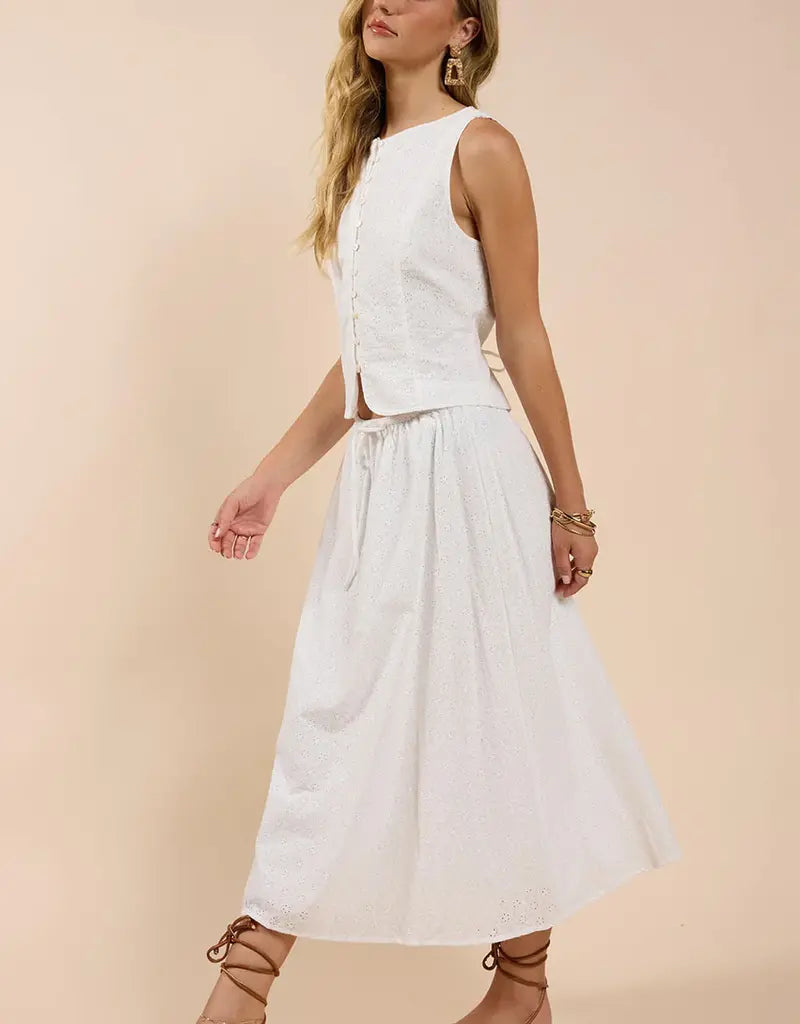 SUN DREAM EYELET DRAWSTRING MAXI SKIRT
