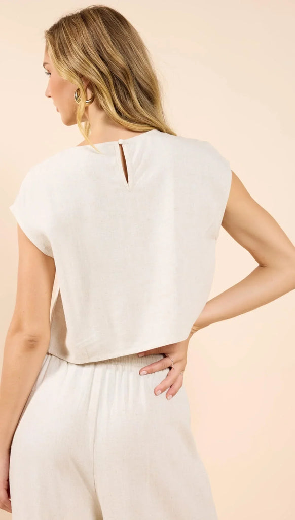 SUGARLOAF SLV/LESS LINEN TOP
