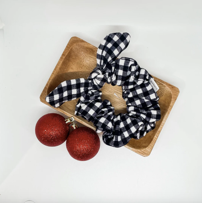 The Crown Co. Black and White Buffalo Plaid Scrunchie